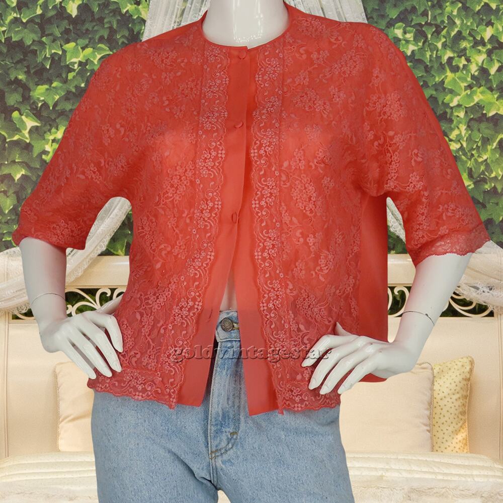Vintage Vanity Fair Lace Satin Brink Pink Top Blouse Shirt L